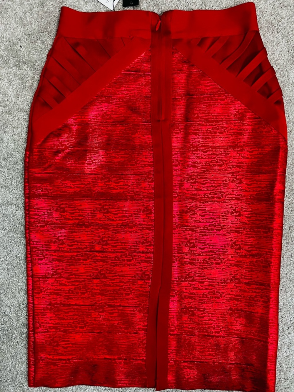 GRACIA Red Shimmer Bandage Pencil Skirt Sz L NWT Elegant Classic Textured #A - Picture 10 of 12